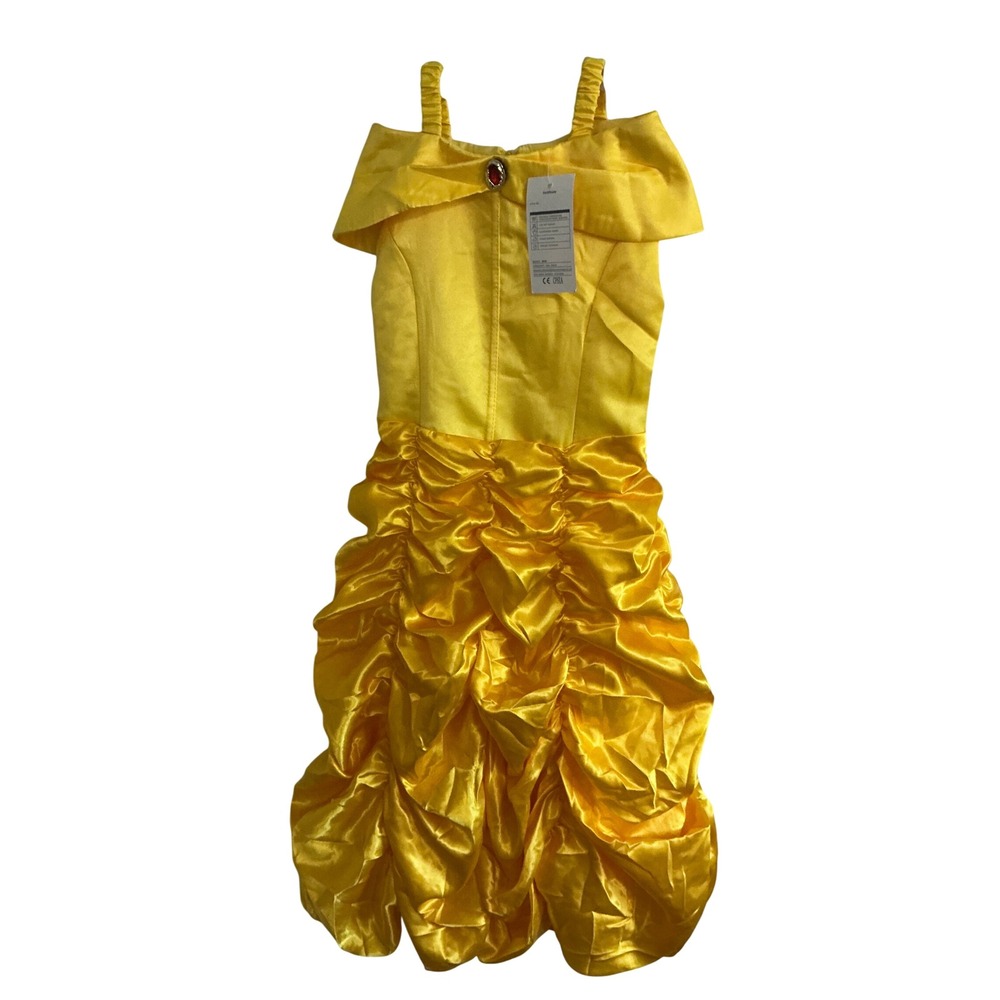 NNJXD Girls Belle Princess Dress Costume Yellow Satin Ruched Gown Set Size 120